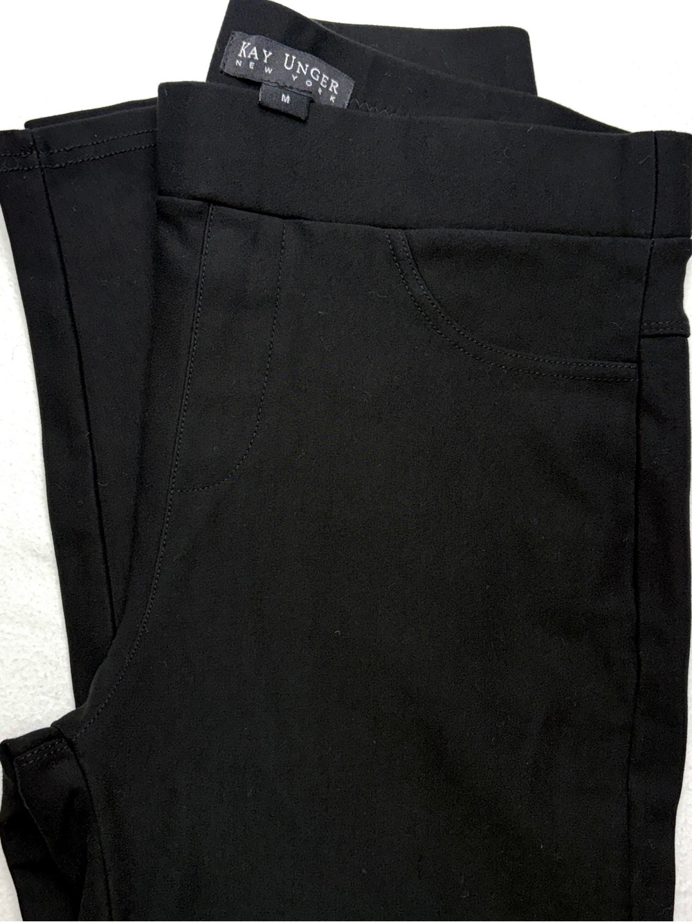 Kay Unger Slim Ponte Pants Women’s M Black Pull On Skinny Stretch